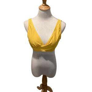 Vibrant Yellow Crop Bikini Top High Waisted Palm Leaf Bottom Swimsuit Set